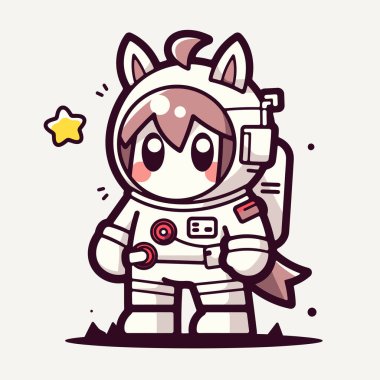 Uzay astronotu çizgi film vektör çizimi olan sevimli astronot kız.
