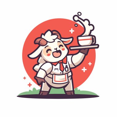 Mutlu Paskalyalar. Elinde bir fincan çay tutan tavşanın vektör çizimi.