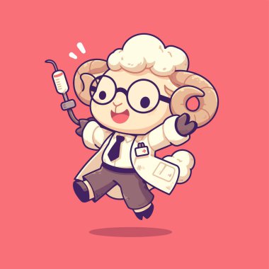 Koyunlu komik karikatür doktoru. vektör