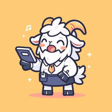 Çizgi film kostümü içinde boynuzlu sevimli keçi.