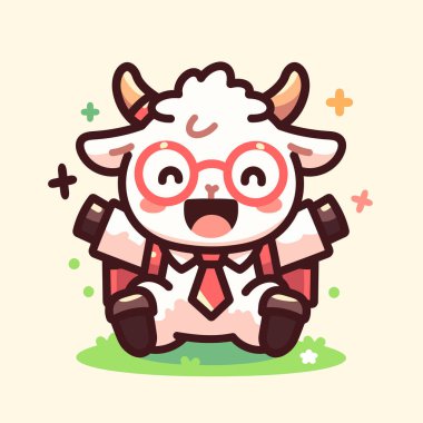 Gözlüklü ve papyonlu şirin bir inek. vektör illüstrasyonu.