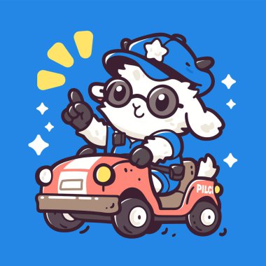 Şirin panda araba çizgi film karakterinin vektör çizimi