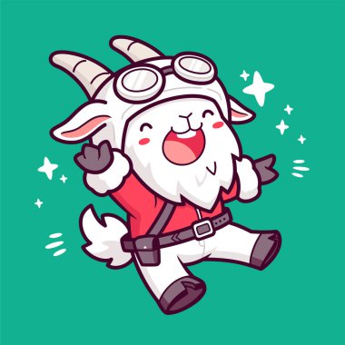 Boynuzlu sevimli, gülen keçi. Vektör karakter çizimi izole edildi. hayvan karakteri