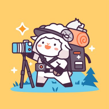 Kameralı sevimli kawaii karakter fotoğrafçısı.