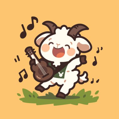 Gitar çalan sevimli keçi çizgi filmi