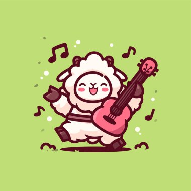 Gitar çalan şirin beyaz tavşan.