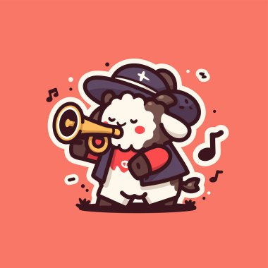 vektör karikatür komik küçük köpek trompet çalıyor.