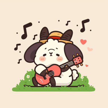 Mutlu Çin Yeni Yılı. Gitarlı sevimli tavşan.