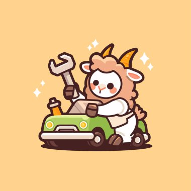 Bebek arabalı şirin çizgi filmin vektör çizimi.