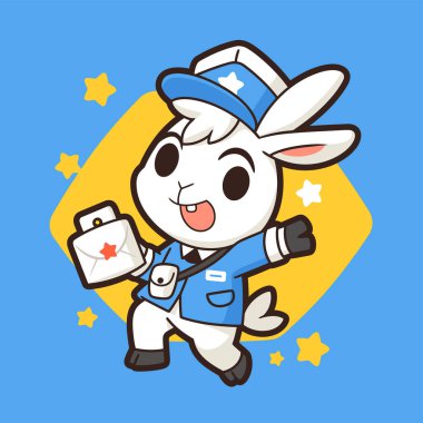 Üniformalı, mutlu, gülümseyen tavşan elinde pasaport. çizgi film karakteri.