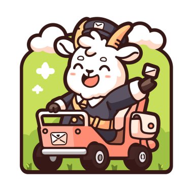 Kamyona binen sevimli çizgi film tavşanı.