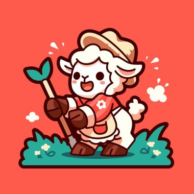 şirin koyun çizgi film karakter vektör tasarımı.