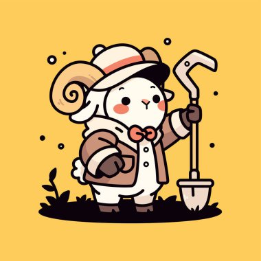 Kürekli çizgi film karakteri. Bahçedeki sevimli çizgi film karakterinin vektör sanat çizimi.