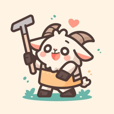 Sevimli çizgi film karakteri. Elinde balta olan komik, sevimli bir çizgi film tavşanı. hayvan vektör illüstrasyonu.