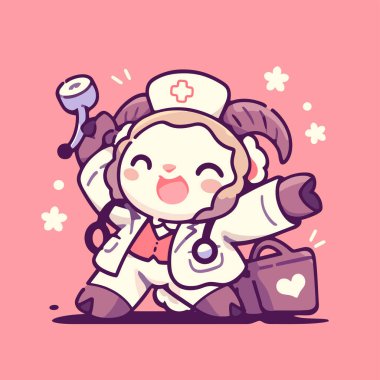 Steteskoplu sevimli bir karikatür doktoru. vektör çizgi film karakteri.