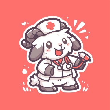 Üniforma ve steteskop giymiş şirin bir köpek..