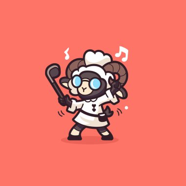 Köpek şeklinde müzik çalan mutlu çizgi film karakterinin vektör çizimi. Çıkartma, logo, çıkartma, kart, çıkartma için uygun,