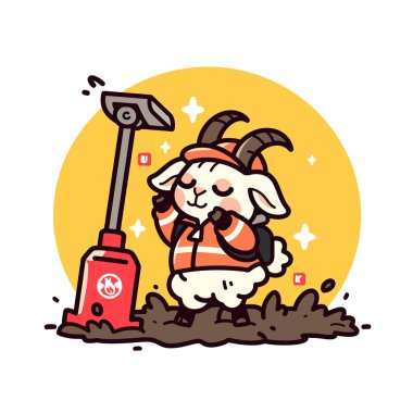 Süpürgesi ve balkabağı olan sevimli tavşan çizgi film karakterin kutlu olsun. vektör illüstrasyonu.