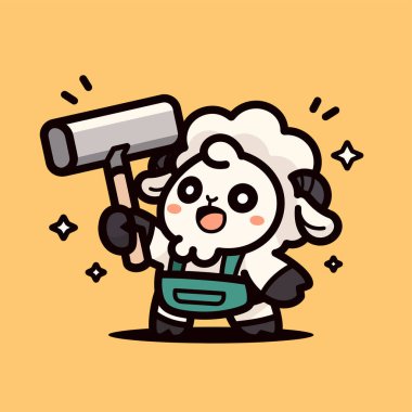 Çizgi filmlerin vektör çizimi. Elinde kürek olan sevimli küçük köpek.