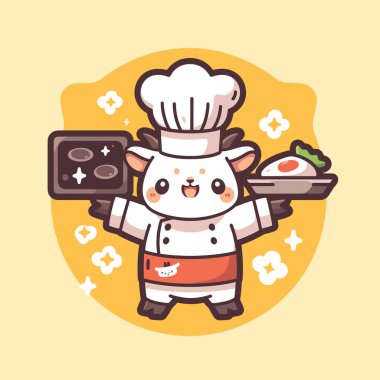 Çizgi film şefinin vektör çizimi. Elinde suşi dolu bir kase var..