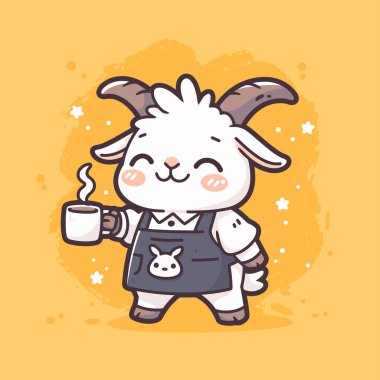 Güzel bir el çizimi vektör çizimi, elinde kupa olan bir tavşan.