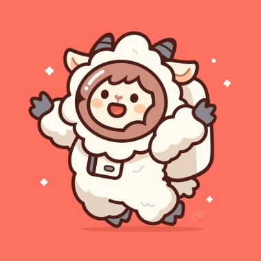 Şirin koyun çizgi film vektör çizimi