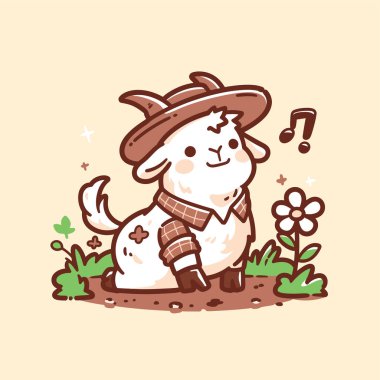 Kovboy şapkalı sevimli karikatür köpeği. Tişört tasarımı için hayvan baskısı.