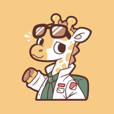 Şirin zürafa çizgi film çizimi. vektör illüstrasyonu.