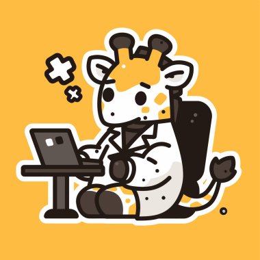 Şirin panda dizüstü bilgisayarda oturuyor ve elinde bir fare tutuyor.