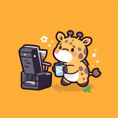 Tatlı çizgi film karakterinin vektör çizimi. Ofisteki çizgi film kedisi..