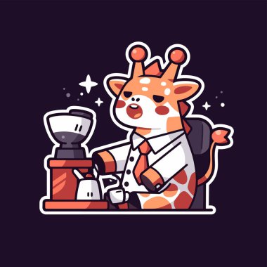 Bir fincan çayla sevimli bir çizgi film hayvanı. Kahve fincanındaki sevimli bir kedinin karikatür çiziminin vektör çizimi