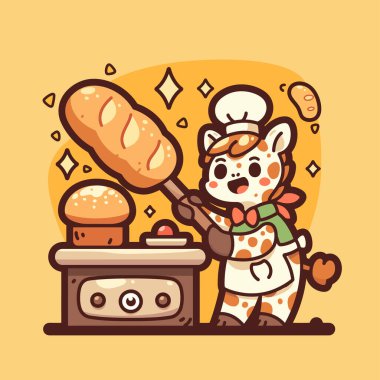 Tatlı köpek ekmek pişiriyor. çizgi film vektör illüstrasyonu