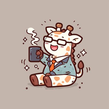 Telefonlu ve dizüstü bilgisayarlı şirin zürafa.