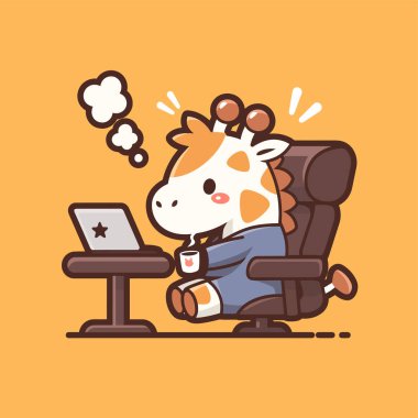 Hesap makineli şirin bir zürafanın karikatür çizimi.