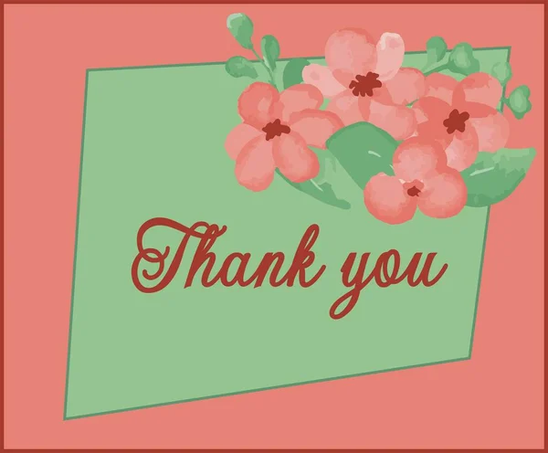 水彩艳丽的桃花芬芳绿叶相框谢谢你的卡片 谢谢你的花束向量卡片 图解设计 — 图库矢量图片