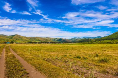 Arkasında bir dağ olan güzel bir manzara.