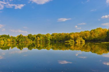 Nehir ve ormanlı sonbahar manzarası.