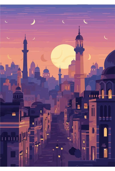 Egypten Kväll Stad Vektor Platt Illustration Mall För Reklam Resor — Stock vektor