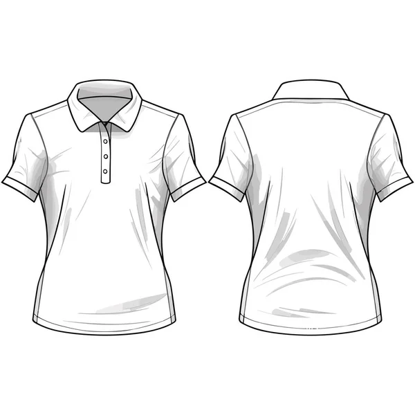 Shirt Polo Feminino Vista Frontal Vista Traseira Ilustração Vetorial Contorno — Vetor de Stock