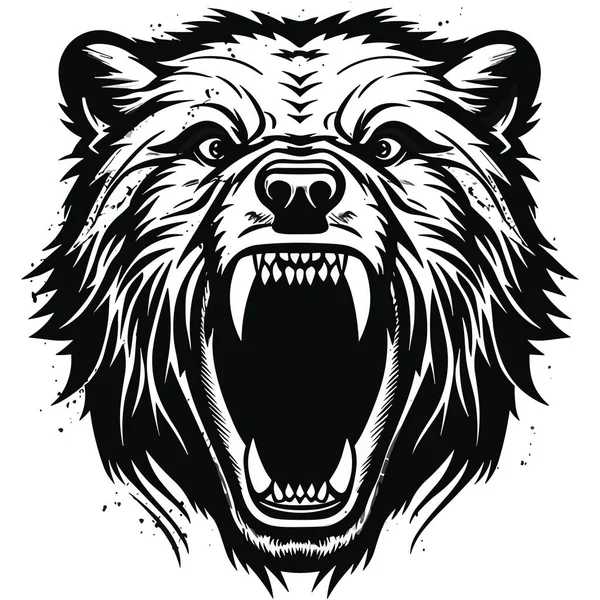 Vektor Illustration Des Wütenden Gesichts Eines Schrecklichen Bären Mit Offenem — Stockvektor