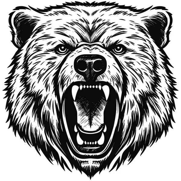 向量例证可怕的愤怒的面孔可怕的熊张开嘴和可怕的牙齿 非常适合用作徽标元素 纹身或作为力量和侵略性的象征 — 图库矢量图片