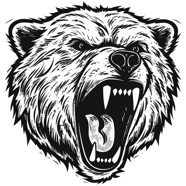 Vektor Ilustrasi Marah Wajah Beruang Mengerikan Dengan Mulut Terbuka Dan - Stok Vektor