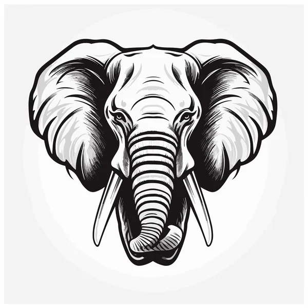 Vektorillustration Eines Unzufriedenen Elefantengesichts Mit Großen Stoßzähnen Ideal Als Logo — Stockvektor