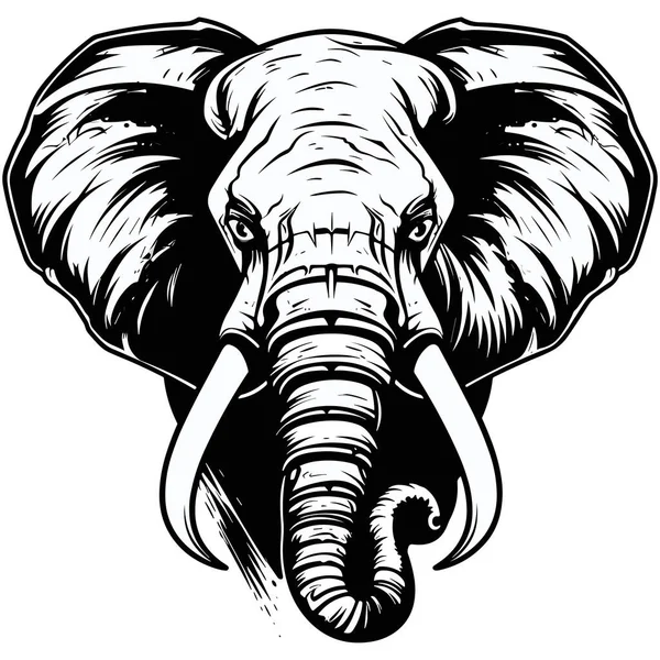 Vektor Illusztrációja Barátságtalan Elégedetlen Elefánt Arcát Nagy Agyarak Nagy Logó — Stock Vector