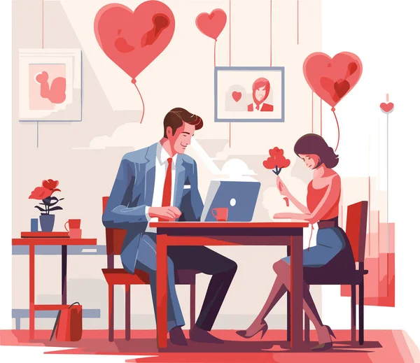Ofiste Aşk Ilişkisi Ofis Çalışanları Arasında Aşk Romantizm Ilişkisi Vektör — Stok Vektör