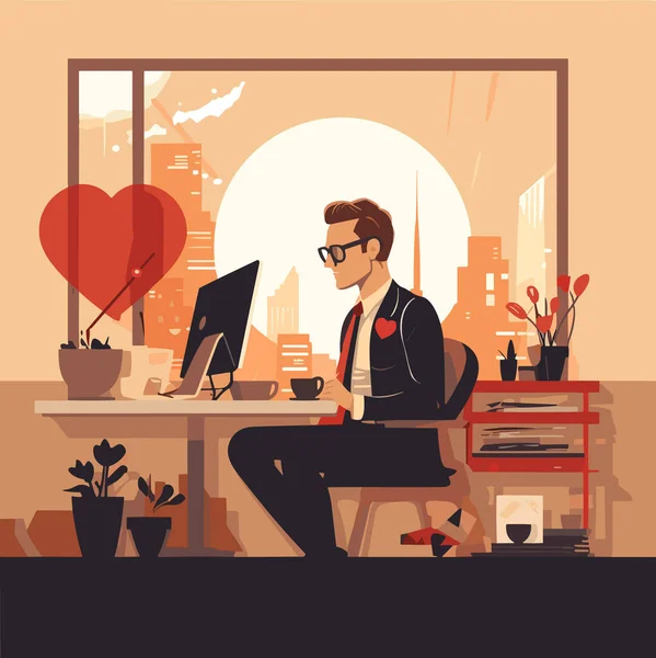 办公室恋情 办公室职员之间的爱情 爱情与商业 媒介式平面插图 — 图库矢量图片
