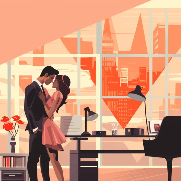 Affaire Amour Travail Bureau Amour Entre Employés Bureau Romance Affaires — Image vectorielle