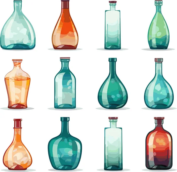 白を基調とした様々な形や色のガラス瓶のセット ベクトルイラスト — ストックベクタ