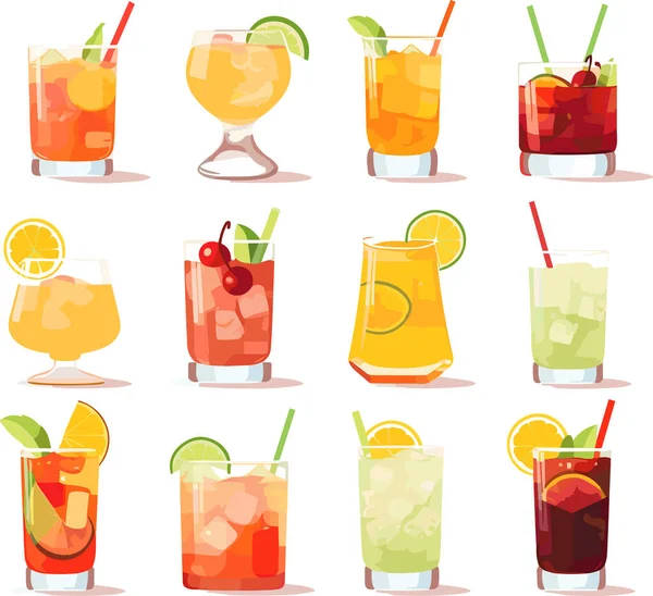 Set Van Zomer Cocktails Cartoon Vector Illustratie Geïsoleerd Witte Achtergrond — Stockvector