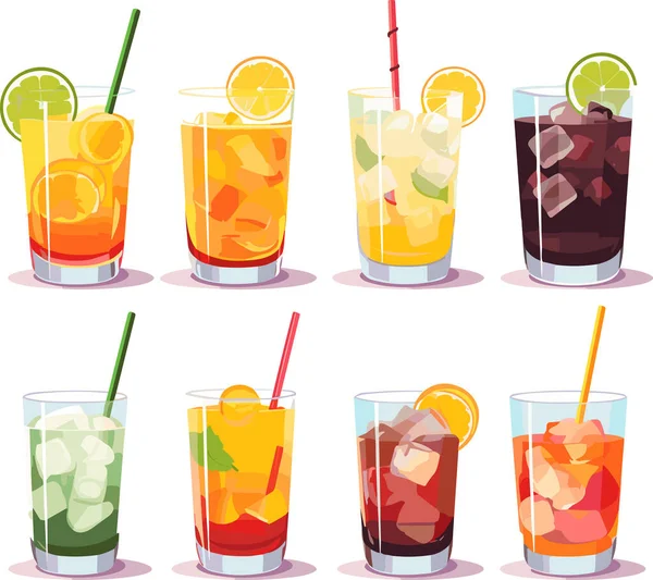Set Von Sommer Cocktails Cartoon Vektor Illustration Isoliert Auf Weißem — Stockvektor